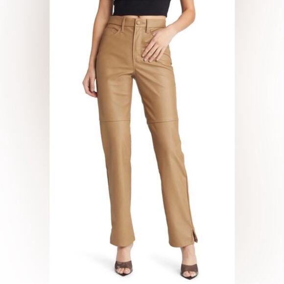 NWT Good American Women Better Than Leather Good Boy Pant Warm Caramel sz 2/26 - Picture 1 of 15